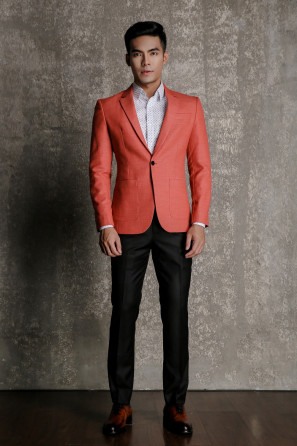 Kevinlli Orange Jacket  And Black Pants Combination Suit 2 Pieces